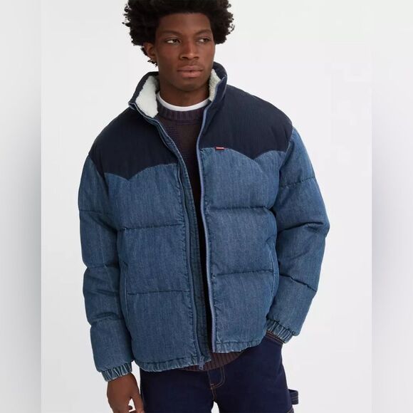 NWT Levi’s | Men’s Blue Denim Super Puffer Jacket Coat M - Picture 1 of 15